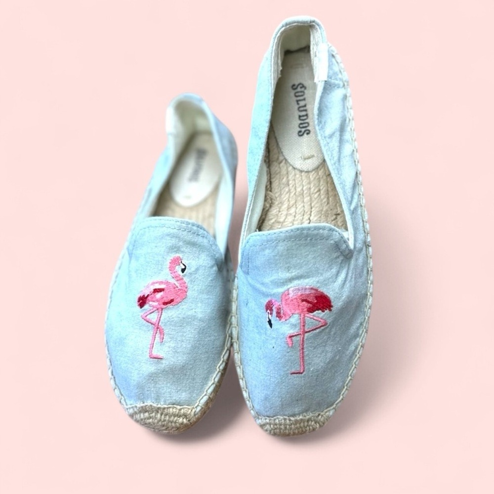 Soludos Size 6.5 Blue and Pink Flamingo Espadrilles - Picture 3 of 7